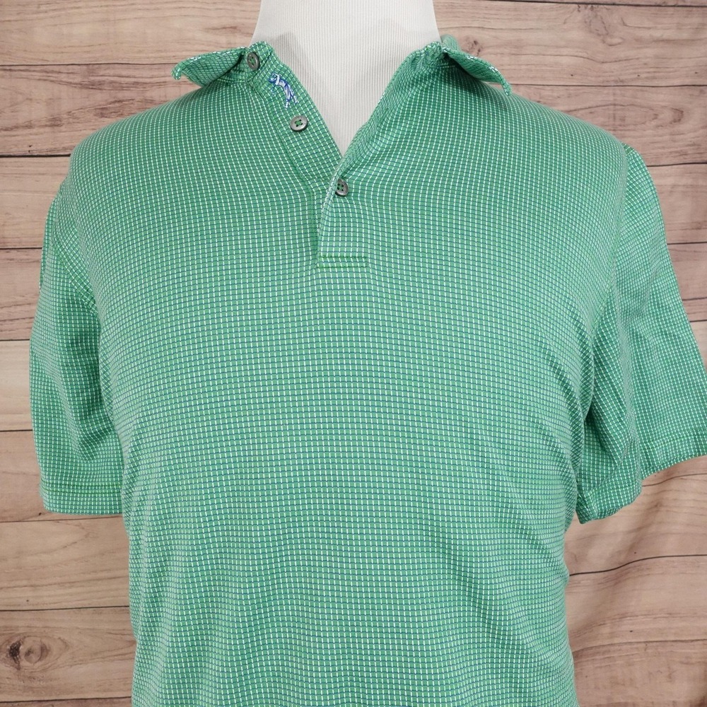 Bobby Jones Polo Shirt Mens XL Green‎ Check Golf Cotton Short Sleeve Performance